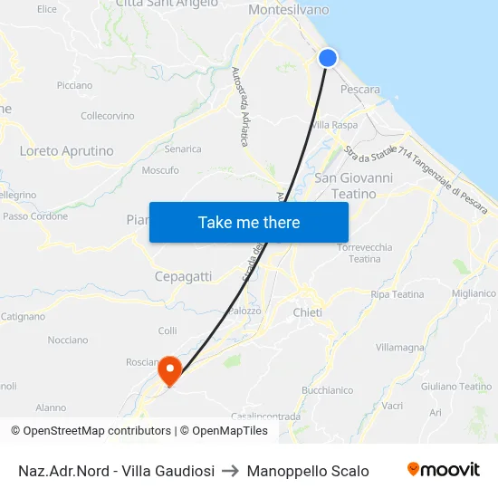 North Naz.Adr. - Villa Gaudiosi to Manoppello Station map