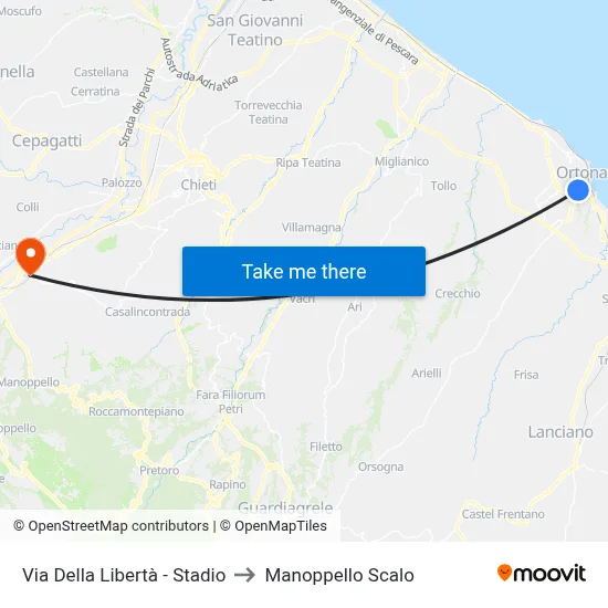 Liberty Street - Stadium to Manoppello Station map