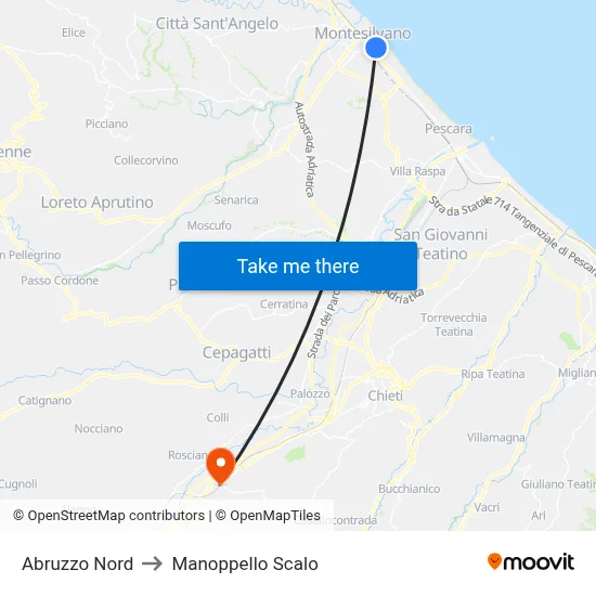 North Abruzzo to Manoppello Station map