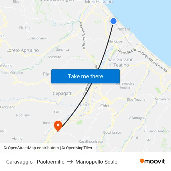 Caravaggio - Paoloemilio to Manoppello Scalo map