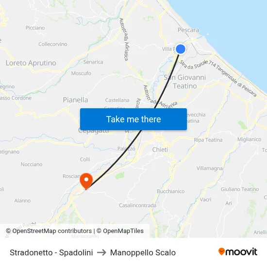 Stradonetto - Spadolini to Manoppello Station map