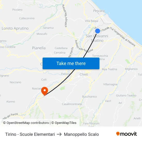 Tirino - Elementary Schools to Manoppello Station map