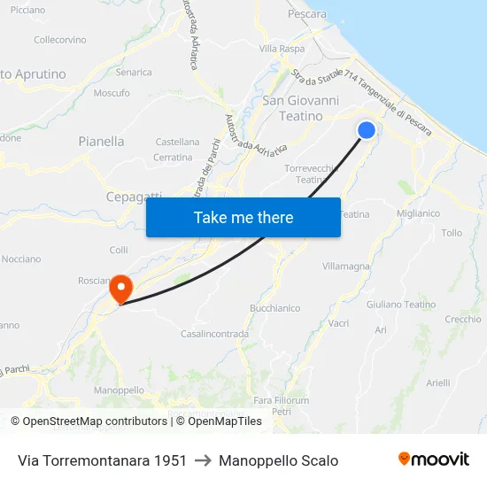 Torremontanara Street 1951 to Manoppello Station map