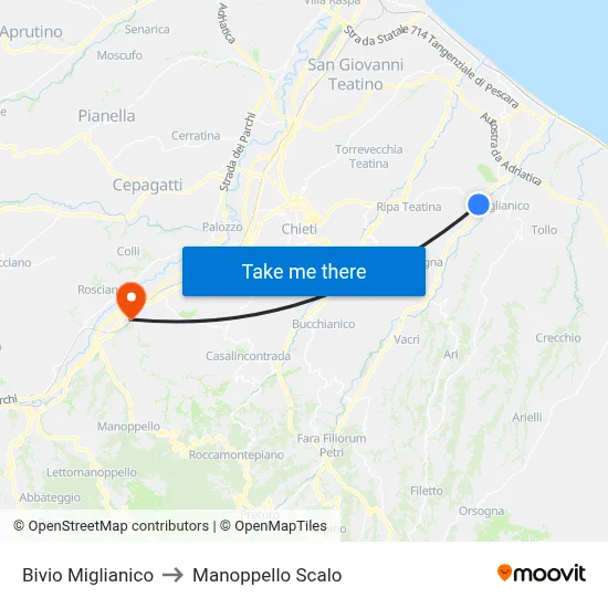 Bivio Miglianico to Manoppello Station map