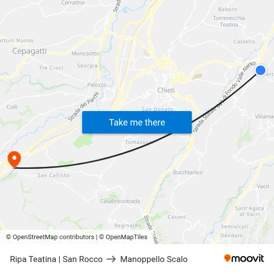 Ripa Teatina | San Rocco to Manoppello Station map