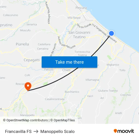 Francavilla FS to Manoppello Scalo map
