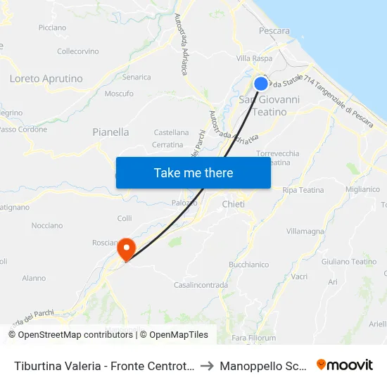 Tiburtina Valeria - Opposite Centrotubi to Manoppello Station map
