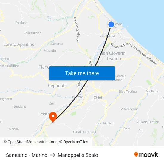 Santuario - Marino to Manoppello Scalo map