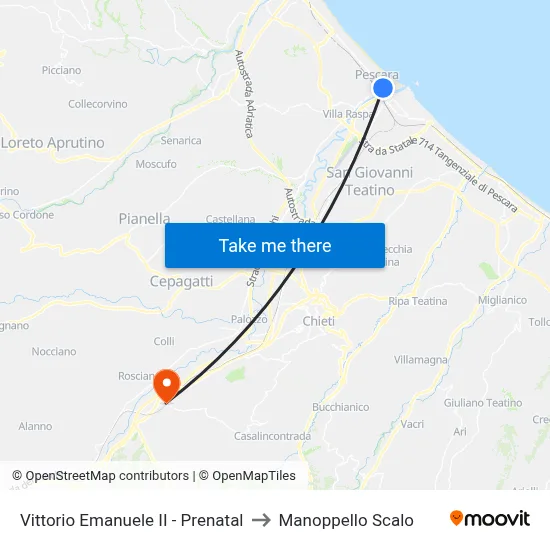 (Temporaneamente Soppressa) Vittorio Emanuele II - Prenatal to Manoppello Station map
