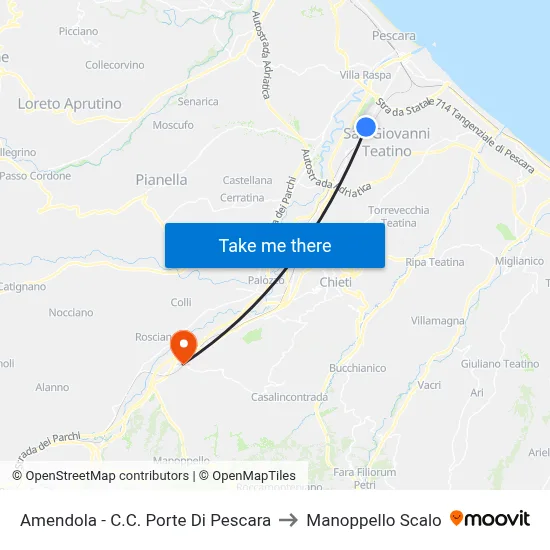 Amendola - C.C. Porte Di Pescara to Manoppello Scalo map