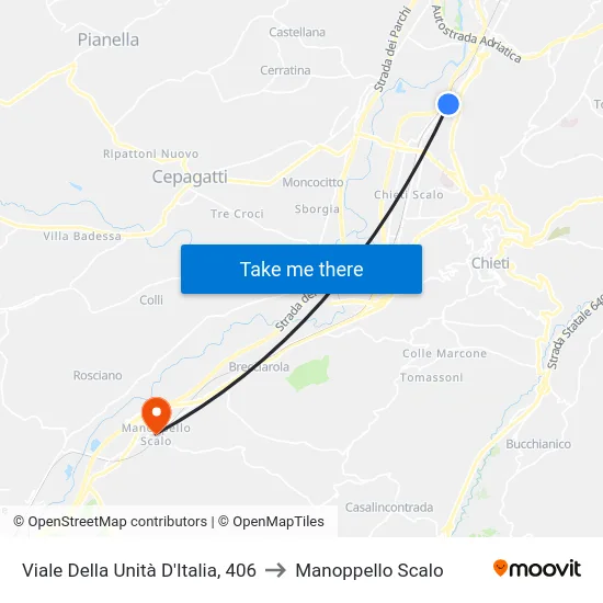 Italian Unity Avenue, 406 to Manoppello Station map