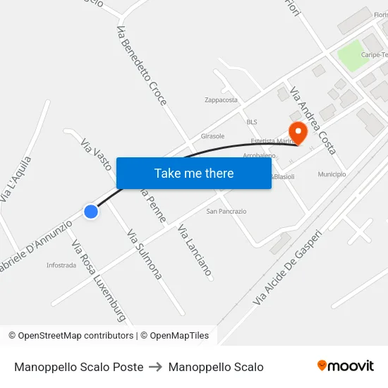 Manoppello Scalo Post Office to Manoppello Station map