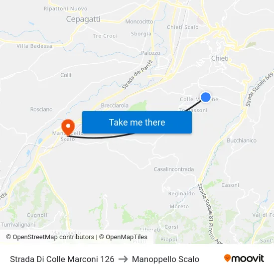 Strada Di Colle Marconi 126 to Manoppello Scalo map