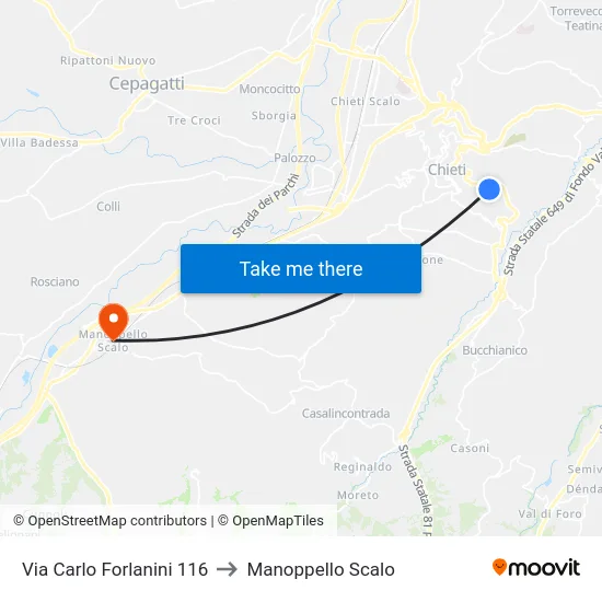 Via Carlo Forlanini 116 to Manoppello Scalo map