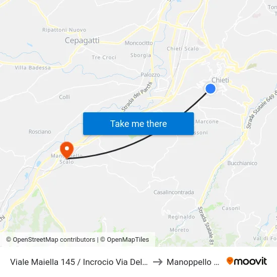 Viale Maiella 145 / Incrocio Via Delle Fornaci to Manoppello Scalo map