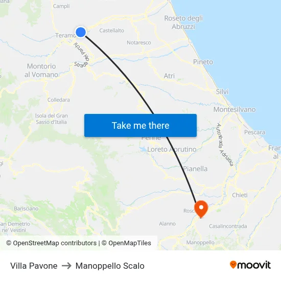 Villa Pavone to Manoppello Station map