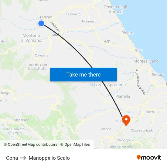 Cona to Manoppello Station map