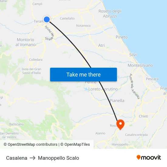 Casalena to Manoppello Station map