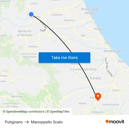 Putignano to Manoppello Station map