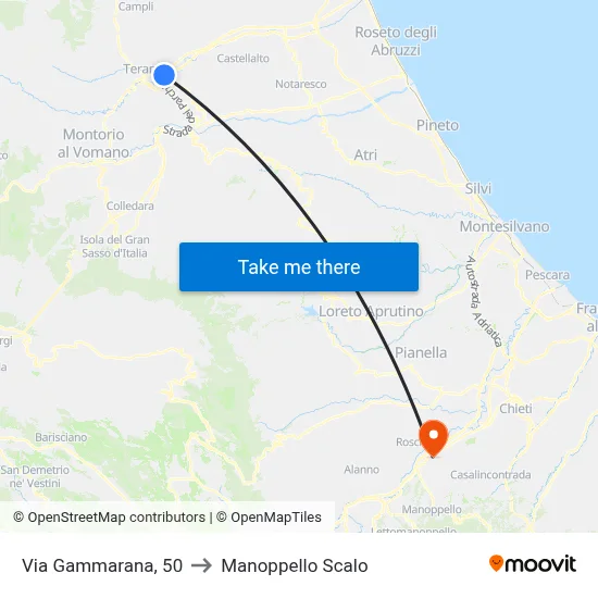 Via Gammarana, 50 to Manoppello Station map