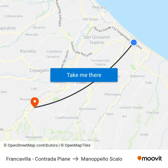 Francavilla - Contrada Piane to Manoppello Scalo map