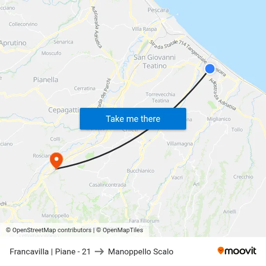 Francavilla | Piane - 21 to Manoppello Station map
