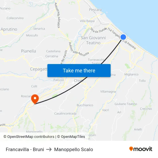 Francavilla - Bruni to Manoppello Scalo map
