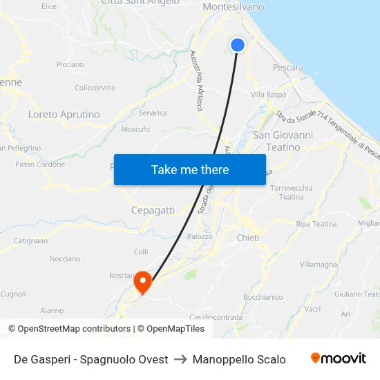 De Gasperi - West Spagnuolo to Manoppello Station map