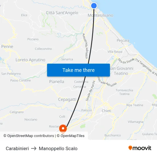 Carabinieri to Manoppello Station map