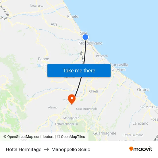Hotel Hermitage to Manoppello Scalo map