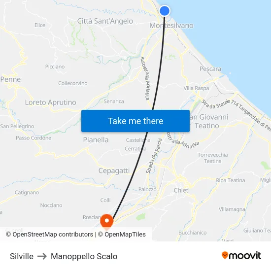 Silville to Manoppello Scalo map