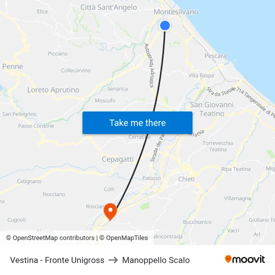 Vestina - Fronte Unigross to Manoppello Scalo map