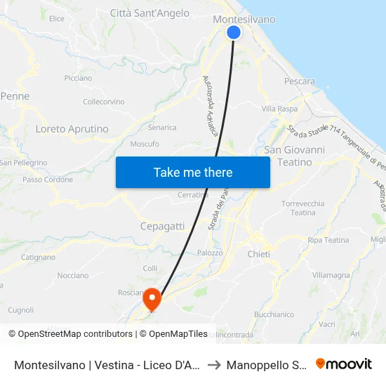 Montesilvano | Vestina - Liceo D'Ascanio to Manoppello Station map