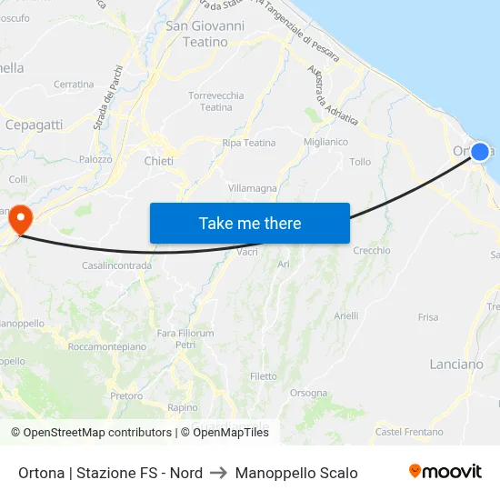Ortona | Stazione FS - Nord to Manoppello Station map