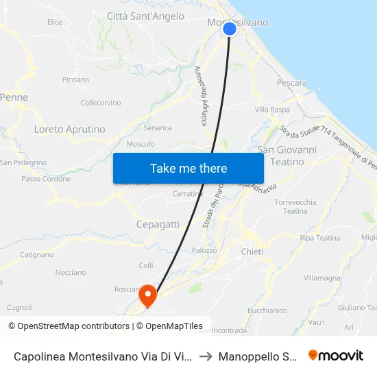 Montesilvano Via Di Vittorio Terminal to Manoppello Station map