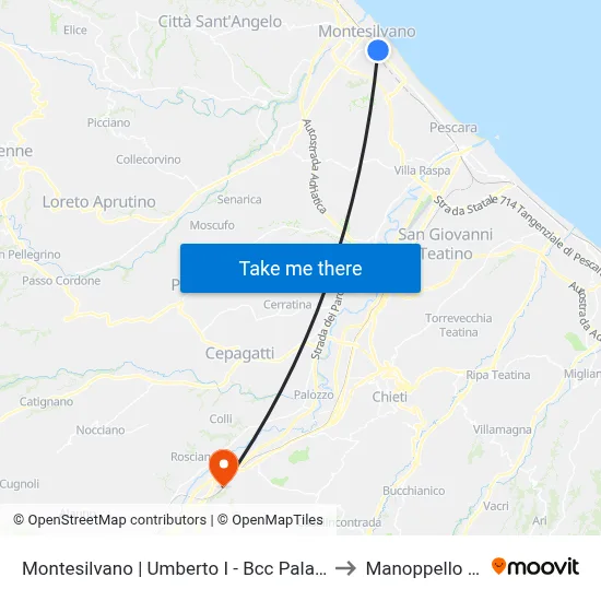 Montesilvano | Umberto I - Bcc Palazzo Europa to Manoppello Station map