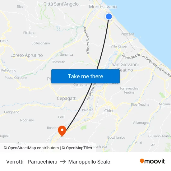 Verrotti - Parrucchiera to Manoppello Scalo map