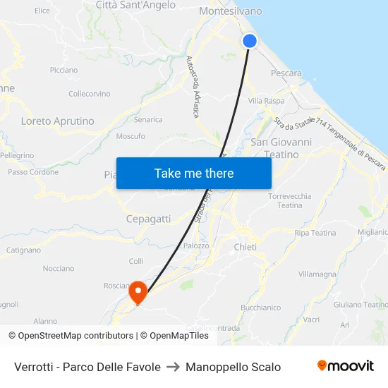 Verrotti - Fairy Tales Park to Manoppello Station map