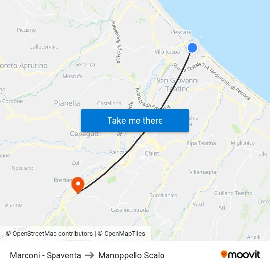 Marconi - Spaventa to Manoppello Station map