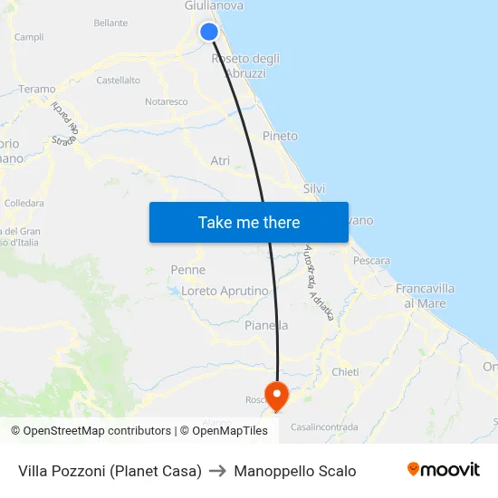 Villa Pozzoni (Planet House) to Manoppello Station map