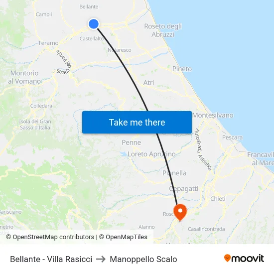 Bellante - Villa Rasicci to Manoppello Station map