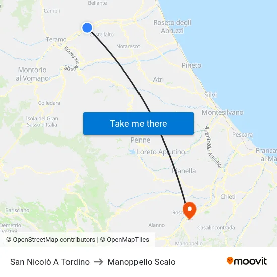 San Nicolò A Tordino to Manoppello Station map