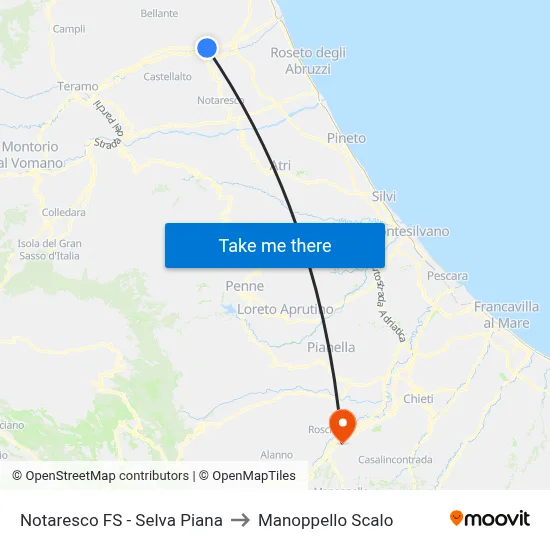 Notaresco Station - Selva Piana to Manoppello Station map