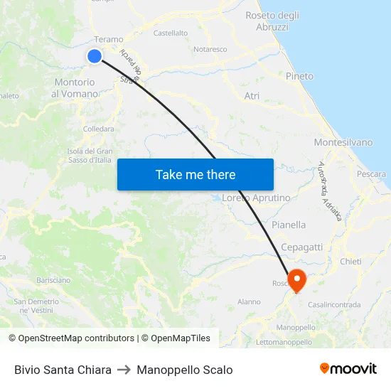 Santa Chiara Junction to Manoppello Station map