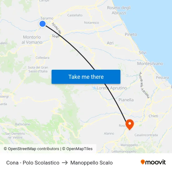 Cona - School Complex to Manoppello Station map