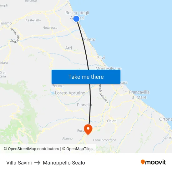 Villa Savini to Manoppello Station map
