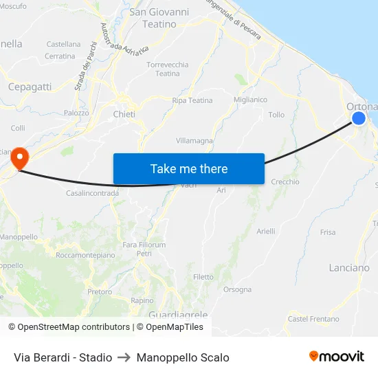 Via Berardi - Stadium to Manoppello Station map