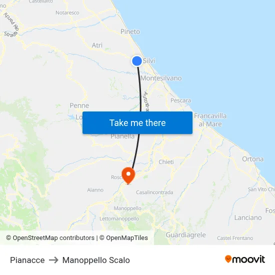 Pianacce to Manoppello Station map