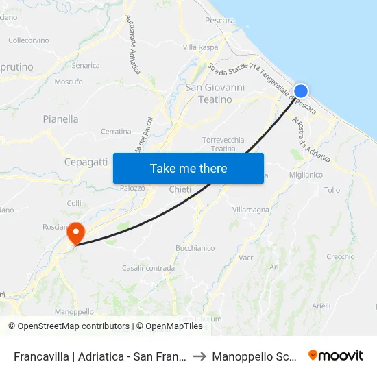Francavilla | Adriatica - San Franco to Manoppello Station map
