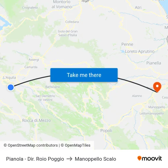 Pianola - Roio Poggio Direction to Manoppello Station map
